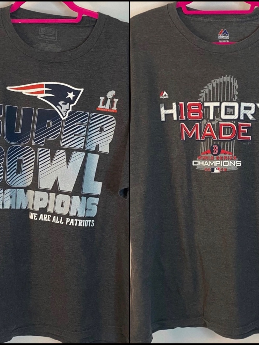 Patriots and Red Sox T-Shirts, XL